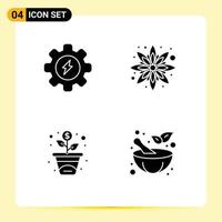 4 Thematic Vector Solid Glyphs and Editable Symbols of energy mortar flower financing pharmacy Editable Vector Design Elements