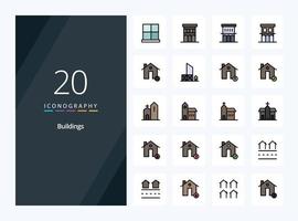 Icono lleno de línea de 20 edificios para presentación vector