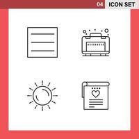 Set of 4 Modern UI Icons Symbols Signs for hamburger summer luggage weather love Editable Vector Design Elements