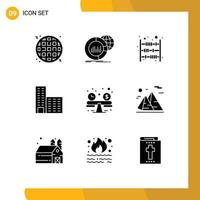 9 Thematic Vector Solid Glyphs and Editable Symbols of budget planning construction counter building payment Editable Vector Design Elements