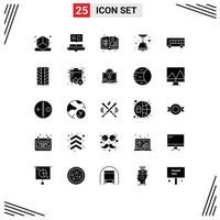 25 Thematic Vector Solid Glyphs and Editable Symbols of tires transport agriculture bus light Editable Vector Design Elements