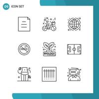 Set of 9 Commercial Outlines pack for grow no globe smoking world Editable Vector Design Elements