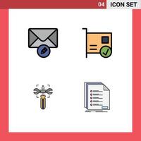 Modern Set of 4 Filledline Flat Colors Pictograph of mail gear card devices screw Editable Vector Design Elements