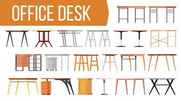 Office Desk Set Vector. Office Creative Modern Desk. Home Table. Interior Table Workplace Design Element. Work Space. Isolated Furniture Illustration vector