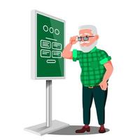 Old Man Using ATM, Digital Terminal Vector. Interactive Informational Kiosk. Electronic Self Service Payment System. Isolated Flat Cartoon Illustration vector