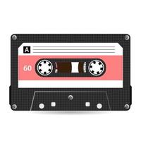 Retro Audio Cassette Vector. Plastic Audio Cassette Tape. Old Technology, Realistic Design Illustration. Isolated On White Background vector