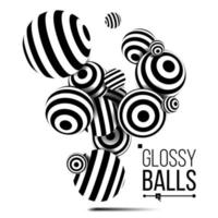 Balls Black Lines Vector. Three Dimensional. 3d Balls. Abstract Illustration vector