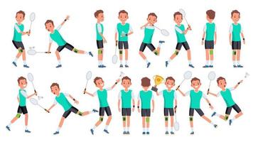 Badminton Player Male Vector. Summer Activity. Championship Training. Isolated Flat Cartoon Character Illustration vector