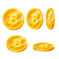 Bitcoin Gold Coins Vector Set. Flip Different Angles. Modern Virtual Money. Digital Currency. Isolated Flat illustration
