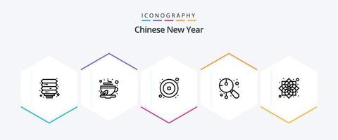 paquete de iconos de 25 líneas del año nuevo chino que incluye música. festival. té. chino. año vector