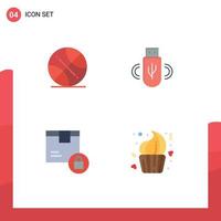 Set of 4 Commercial Flat Icons pack for backetball delivery usa data product Editable Vector Design Elements