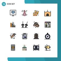 Universal Icon Symbols Group of 16 Modern Flat Color Filled Lines of medieval castle tower spring castle building wedding Editable Creative Vector Design Elements