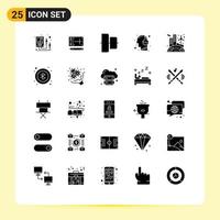 Group of 25 Solid Glyphs Signs and Symbols for renewable science align mind human Editable Vector Design Elements