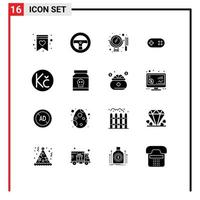 16 User Interface Solid Glyph Pack of modern Signs and Symbols of danger coin mirror koruna bandage Editable Vector Design Elements