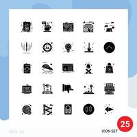 Set of 25 Vector Solid Glyphs on Grid for destruction damage wheel audio music Editable Vector Design Elements