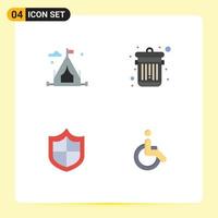 Set of 4 Modern UI Icons Symbols Signs for camping weelchair delete antivirus movement Editable Vector Design Elements