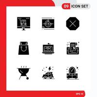 Mobile Interface Solid Glyph Set of 9 Pictograms of brownie shopping opening shop denied Editable Vector Design Elements