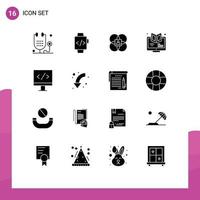 Set of 16 Commercial Solid Glyphs pack for online learning character e person Editable Vector Design Elements