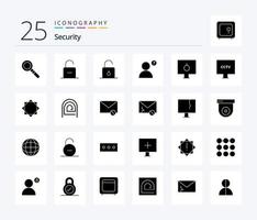 Security 25 Solid Glyph icon pack including spy. camera. anonymous. safety. password vector