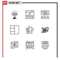 Set of 9 Commercial Outlines pack for promotion announcement interface wireframe online Editable Vector Design Elements