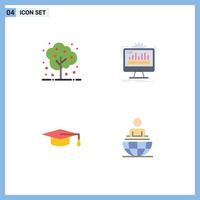 Universal Icon Symbols Group of 4 Modern Flat Icons of agriculture academic plant monitor graduation hat Editable Vector Design Elements