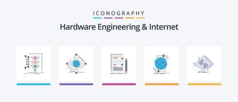 ingeniería de hardware y paquete de iconos planos de Internet 5 que incluye Internet. conectividad. neto. sistema. diseño. diseño de iconos creativos vector