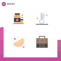 Set of 4 Commercial Flat Icons pack for bodybuilding food sports temperature india Editable Vector Design Elements