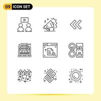 Pictogram Set of 9 Simple Outlines of webpage interface arrows web hosting Editable Vector Design Elements