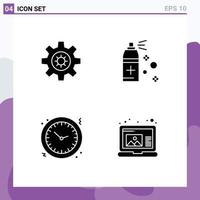 Universal Icon Symbols Group of 4 Modern Solid Glyphs of gear time bottle christmas create Editable Vector Design Elements