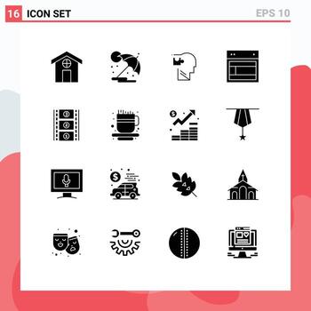 conjunto moderno de 16 glifos y símbolos sólidos, como el diseño del sitio lógico web del carrete de película, elementos de diseño vectorial editables vector
