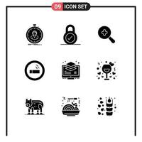 Universal Icon Symbols Group of 9 Modern Solid Glyphs of layers arrange expanded science cigarette Editable Vector Design Elements