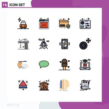 16 User Interface Flat Color Filled Line Pack of modern Signs and Symbols of crain architecture folder play equalizer Editable Creative Vector Design Elements