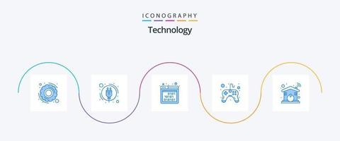 paquete de iconos de tecnología azul 5 que incluye wifi. casa. interfaz. automatización. juego vector