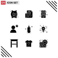 9 User Interface Solid Glyph Pack of modern Signs and Symbols of pharmacy chemistry education profile learning Editable Vector Design Elements