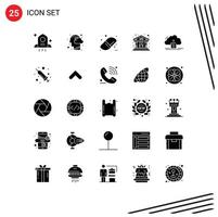 Group of 25 Modern Solid Glyphs Set for save cloud back to school building show Editable Vector Design Elements