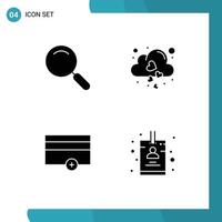 Group of 4 Modern Solid Glyphs Set for general money search love no Editable Vector Design Elements