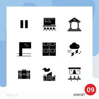 9 Thematic Vector Solid Glyphs and Editable Symbols of cloud seafood bank rolls flag Editable Vector Design Elements