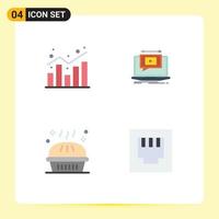 4 Flat Icon concept for Websites Mobile and Apps analytics video shopping player dinner Editable Vector Design Elements