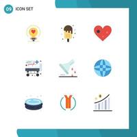 9 Flat Color concept for Websites Mobile and Apps erlenmeyer flask patient bed heart medical bed Editable Vector Design Elements