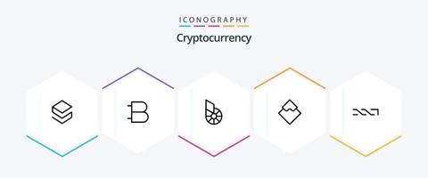 paquete de iconos de 25 líneas de criptomonedas que incluye ondas. moneda criptográfica. cripto cripto bits compartidos vector