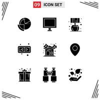 Editable Vector Line Pack of 9 Simple Solid Glyphs of firehouse fireplace home fire flip Editable Vector Design Elements