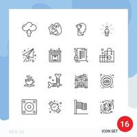 Stock Vector Icon Pack of 16 Line Signs and Symbols for paper perception mind human awareness Editable Vector Design Elements