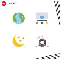 Group of 4 Flat Icons Signs and Symbols for earth cloud business management coding Editable Vector Design Elements