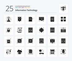 paquete de iconos de 25 glifos sólidos de tecnología de la información que incluye teléfono. digital. web. aplicaciones expediente vector