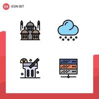 Mobile Interface Filledline Flat Color Set of 4 Pictograms of mosque drink moon snow hosting Editable Vector Design Elements