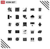 Mobile Interface Solid Glyph Set of 25 Pictograms of speaker hardware graph computer water Editable Vector Design Elements