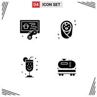 Group of 4 Modern Solid Glyphs Set for hobbies truck baby alcohol oil Editable Vector Design Elements