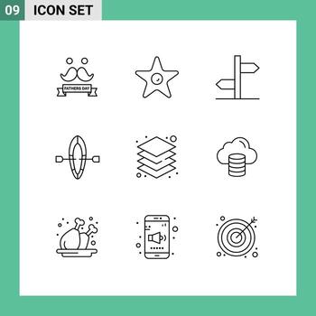 9 contornos universales establecidos para aplicaciones web y móviles dirección de la capa del servidor elementos de diseño de vectores editables de barcos de playa