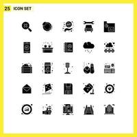 Pictogram Set of 25 Simple Solid Glyphs of records finance offer business repair Editable Vector Design Elements