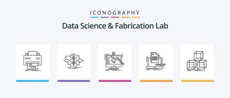 paquete de iconos de línea 5 de laboratorio de fabricación y ciencia de datos que incluye electrónica. Plano. taller. investigar. de. diseño de iconos creativos vector